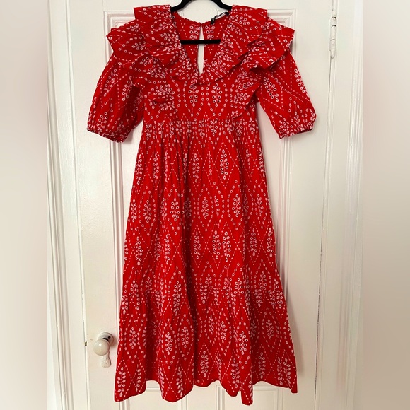 NWOT Zara Openwork Embroidered Dress Red - Picture 3 of 5